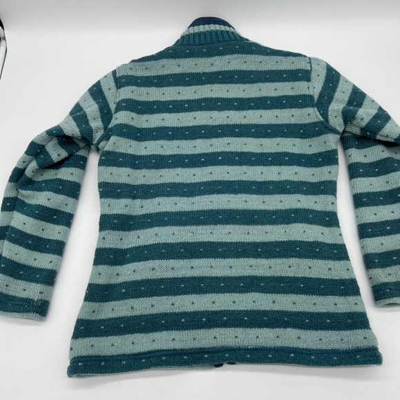 Laundromat Stuff Wool Knit Zip Up Sweater Stripe Fleece Lined - Blue - Picture 5 of 13
